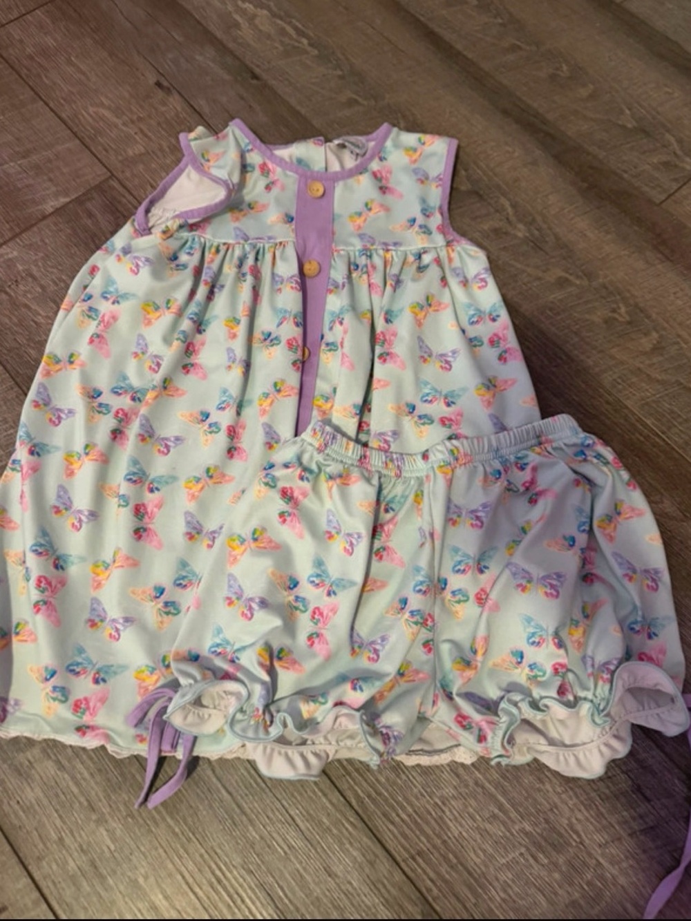 Girls Butterfly Print Pajama Set - Lavender Trim